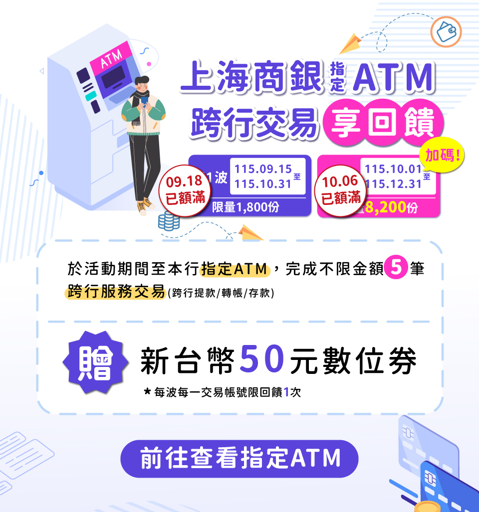 上海商銀ATM，跨行交易享回饋-第二波