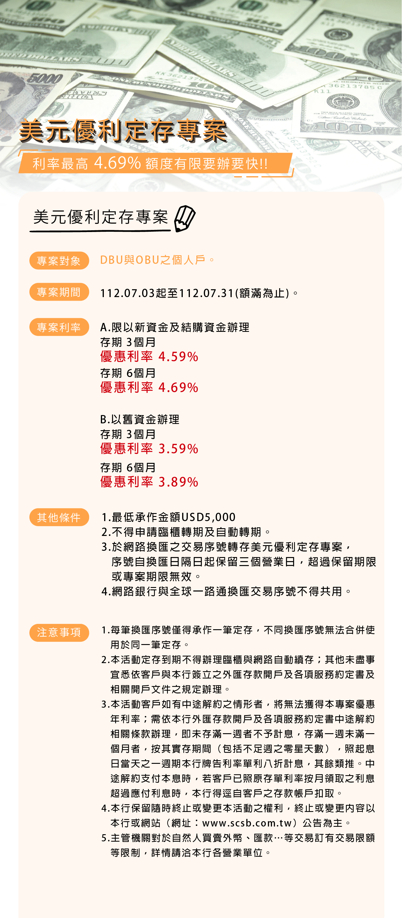 美元煉金術!!上海銀行推出美元優利定存，利率最高4.70%!!額滿截止要搶要快~~
