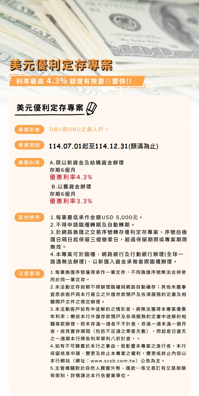 延續好康!!上海銀行續推出美元優利定存，利率最高4.3%！！額滿截止要存要快~~